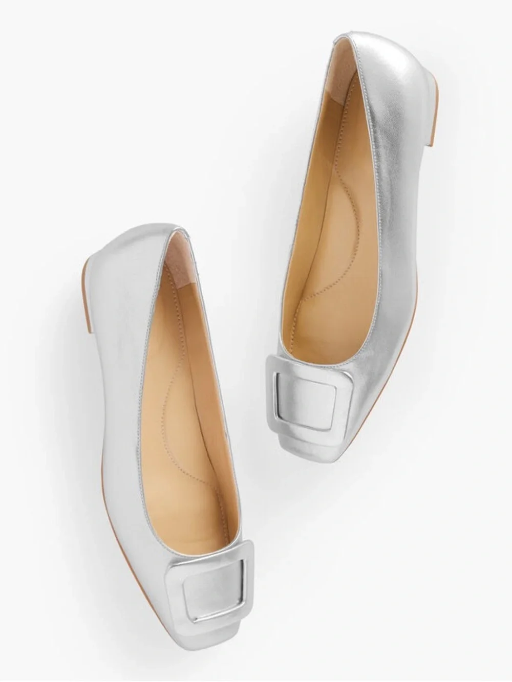 Talbots SUTTON BUCKLE LEATHER FLATS - METALLIC size 10.5